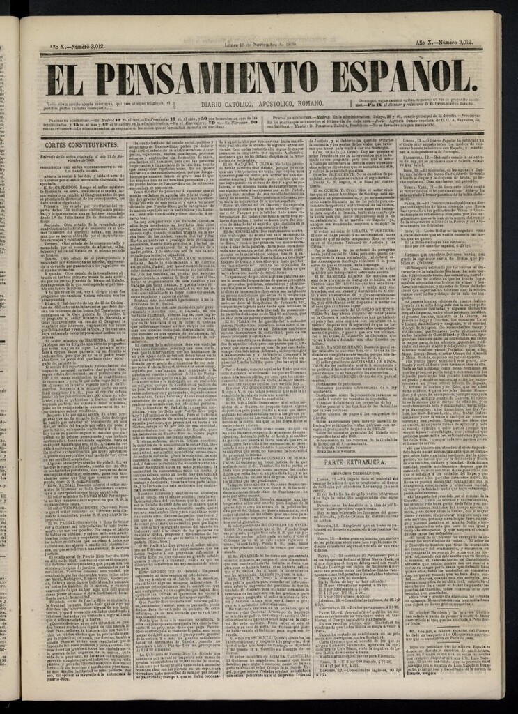Miniatura de El Pensamiento Español del 15 de noviembre de 1869, nº 3012