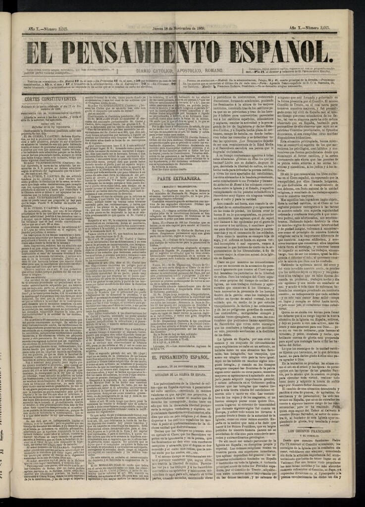Miniatura de El Pensamiento Español del 18 de noviembre de 1869, nº 3015