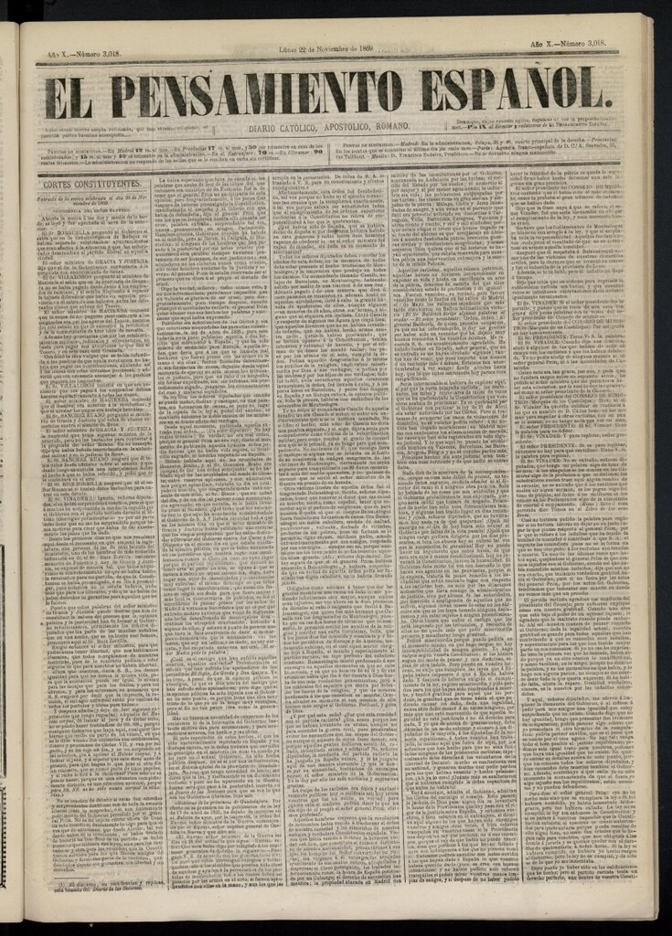 Miniatura de El Pensamiento Español del 22 de noviembre de 1869, nº 3018