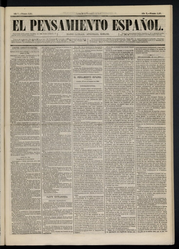 Miniatura de El Pensamiento Español del 25 de noviembre de 1869,nº 3021