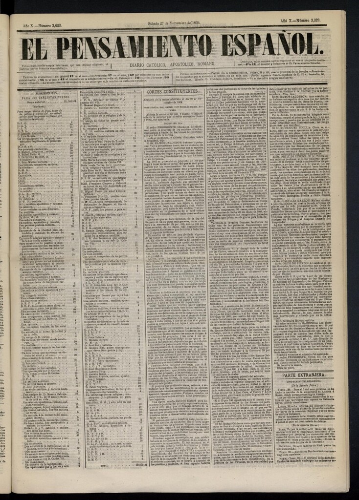 Miniatura de El Pensamiento Español del 27 de noviembre de 1869, nº 3023