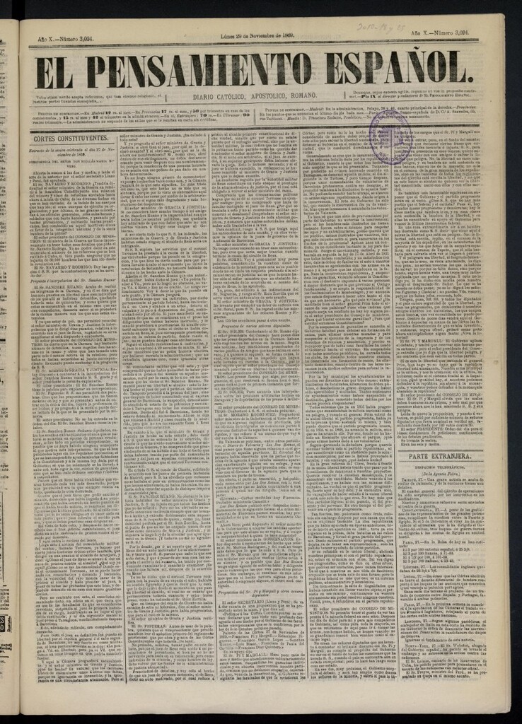 Miniatura de El Pensamiento Español del 29 de noviembre de 1869, nº 3024