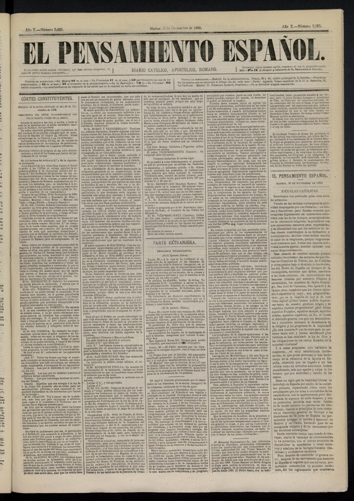 Miniatura de El Pensamiento Español del 30 de noviembre de 1869, nº 3025
