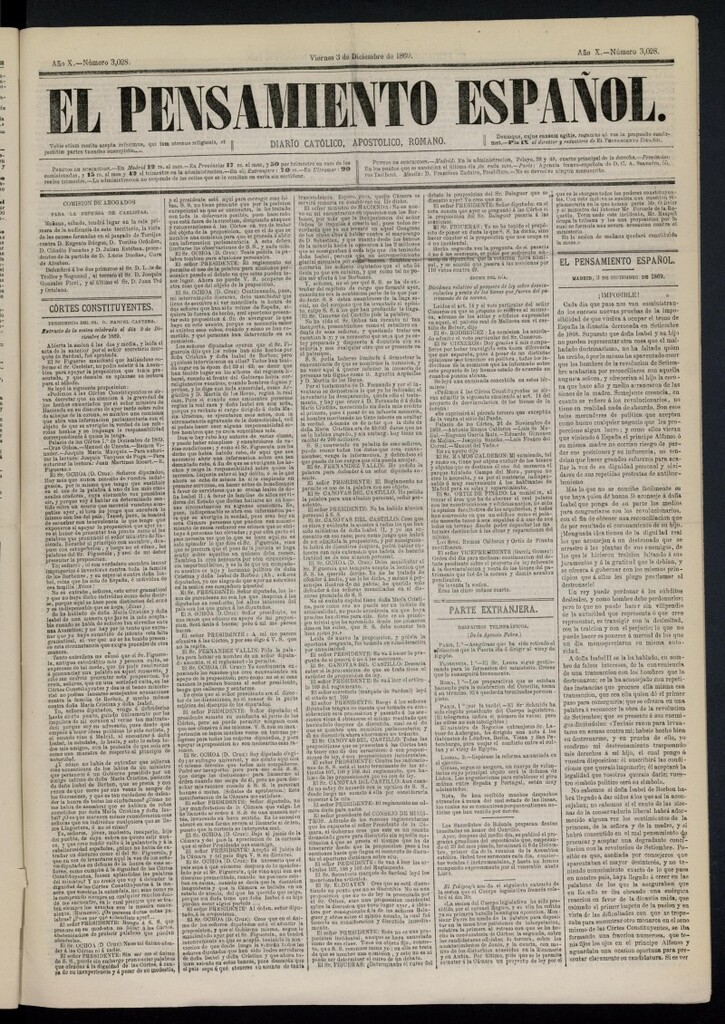 Miniatura de El Pensamiento Español del 3 de diciembre de 1869, nº 3028