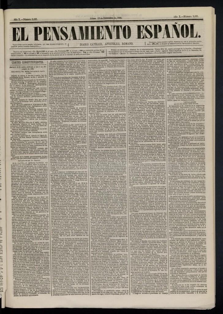 Miniatura de El Pensamiento Español del 13 de diciembre de 1869, nº 3035
