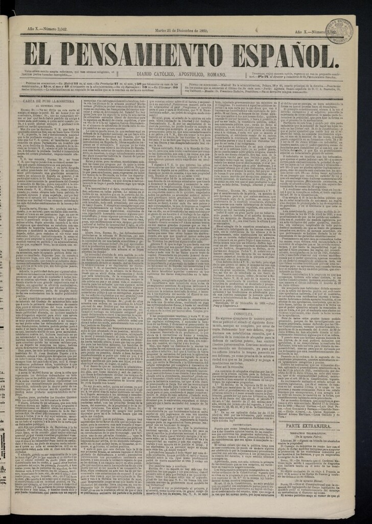 Miniatura de El Pensamiento Español del 21 de diciembre de 1869, nº 3042