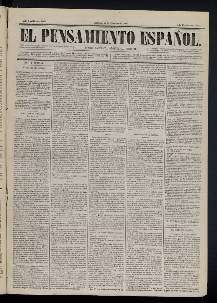Miniatura de El Pensamiento Español del 22 de diciembre de 1869, nº 3043