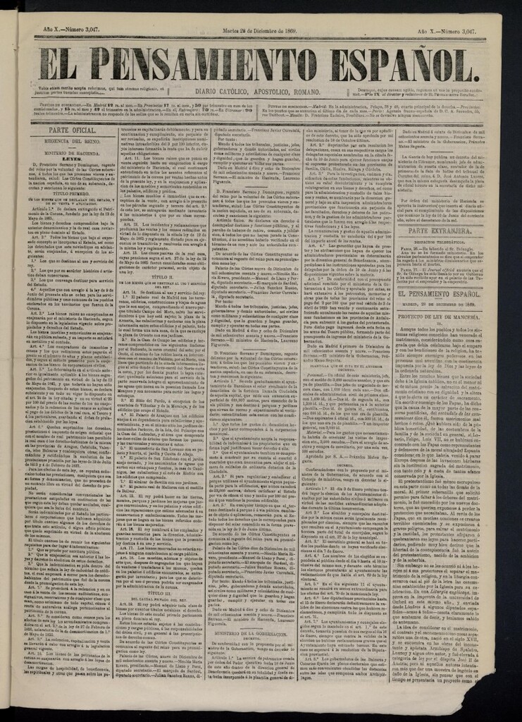 Miniatura de El Pensamiento Español del 28 de diciembre de 1869, nº 3047