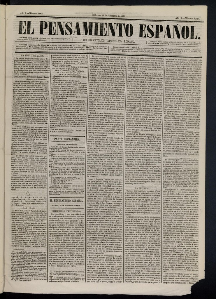 Miniatura de El Pensamiento Español del 29 de diciembre de 1869, nº 3048