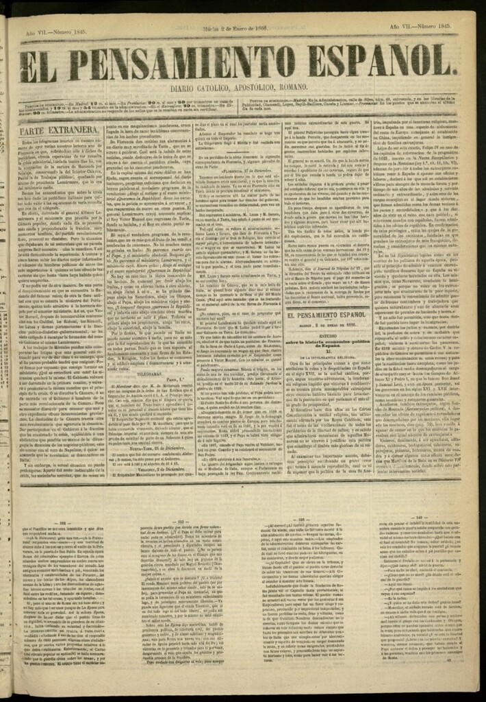 Miniatura de El Pensamiento Español del 2 de enero de 1866, nº 1845