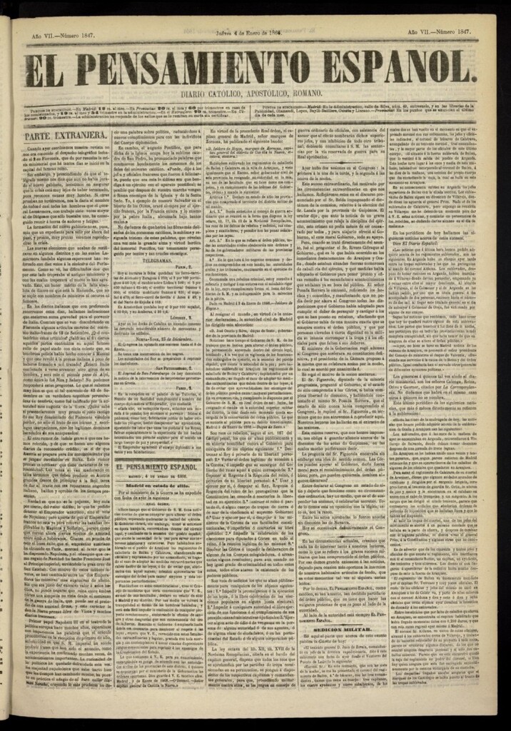 Miniatura de El Pensamiento Español del 4 de enero de 1866, nº 1847