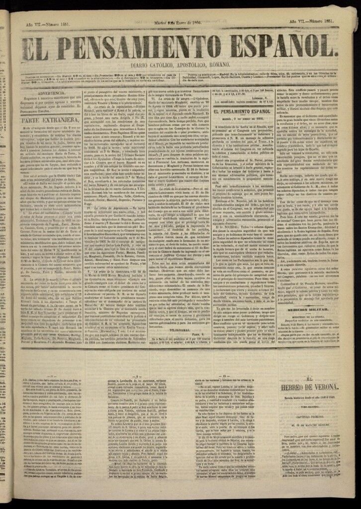 Miniatura de El Pensamiento Español del 9 de enero de 1866, nº 1851