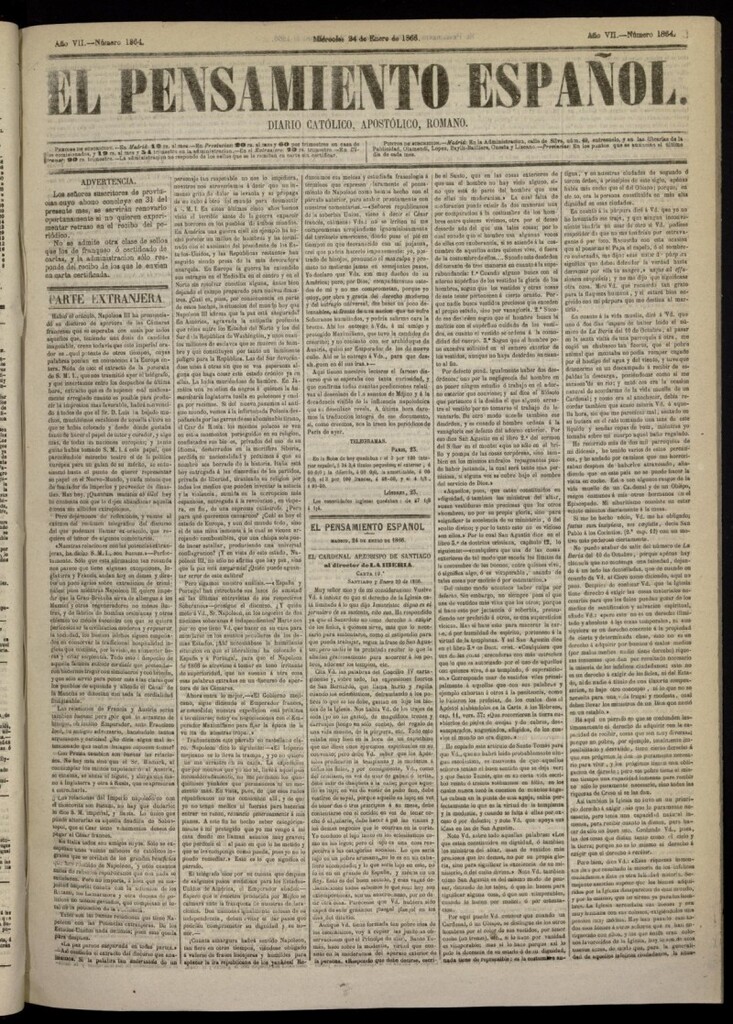 Miniatura de El Pensamiento Español del 24 de enero de 1866, nº 1864