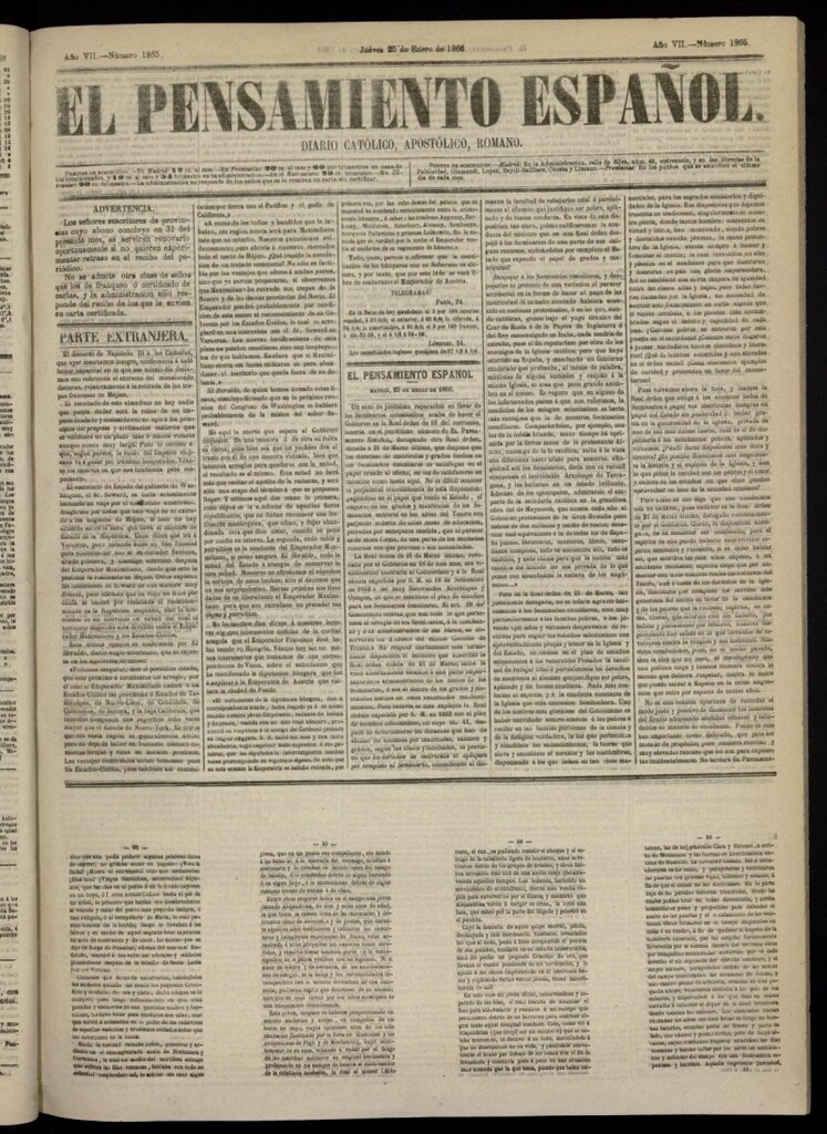 Miniatura de El Pensamiento Español del 25 de enero de 1866, nº 1865