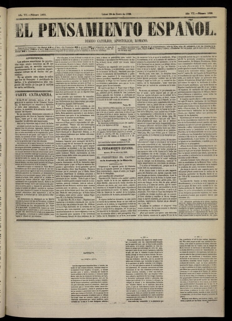 Miniatura de El Pensamiento Español del 29 de enero de 1866, nº 1868