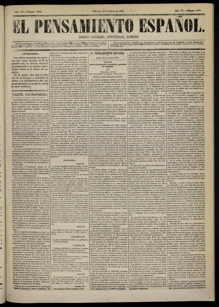Miniatura de El Pensamiento Español del 31 de enero de 1866, nº 1870