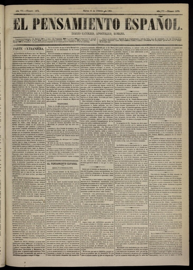 Miniatura de El Pensamiento Español del 6 de febrero de 1866, nº 1875