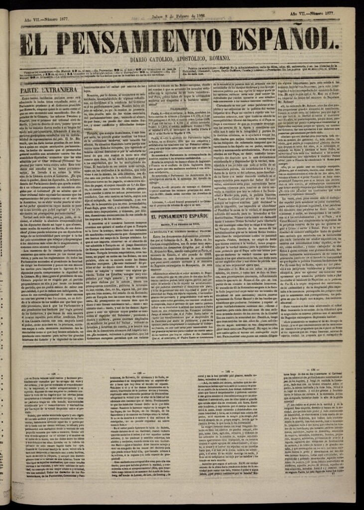 Miniatura de El Pensamiento Español del 8 de febrero de 1866, nº 1877