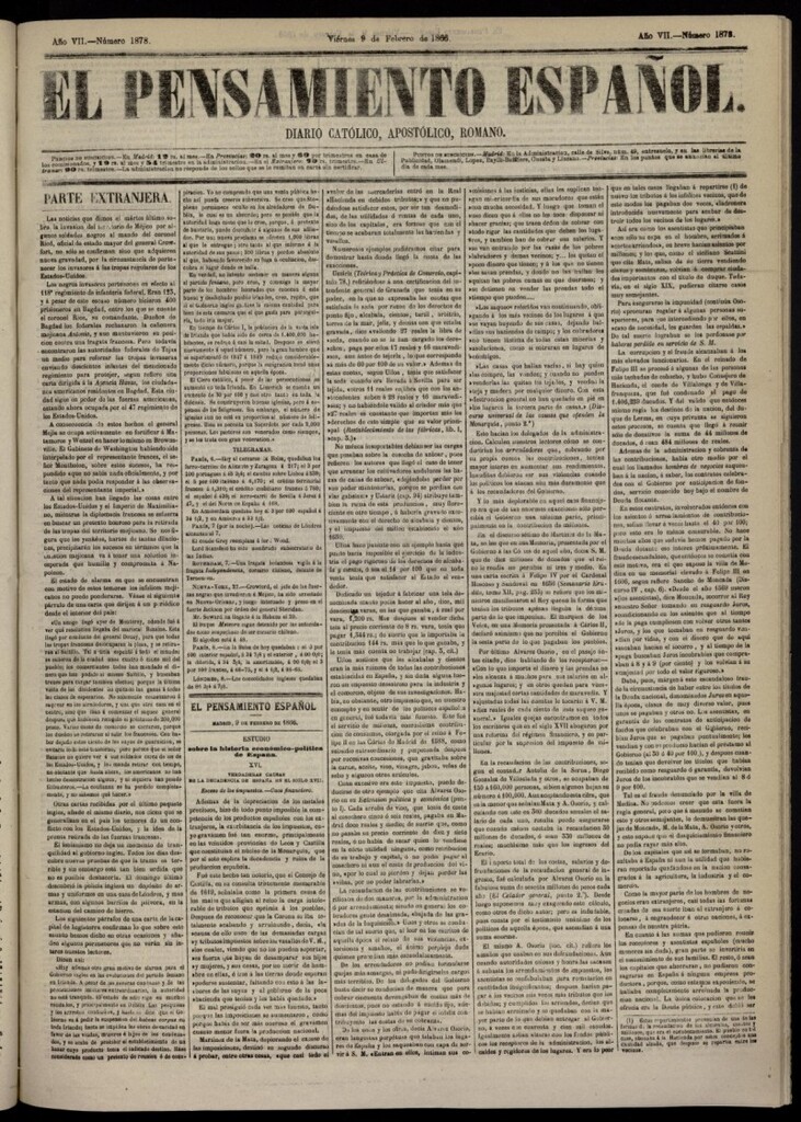 Miniatura de El Pensamiento Español del 9 de febrero de 1866, nº 1878