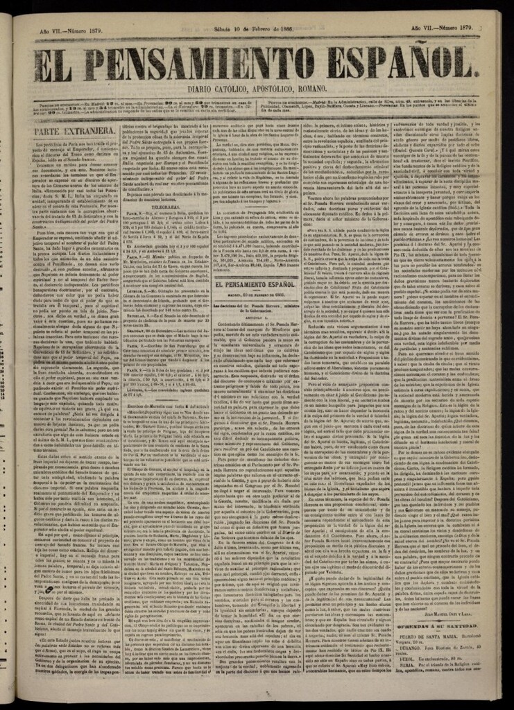 Miniatura de El Pensamiento Español del 10 de febrero de 1866, nº 1879