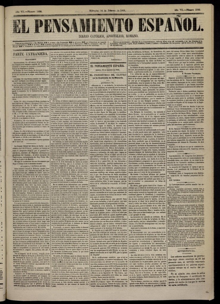 Miniatura de El Pensamiento Español del 14 de febrero de 1866, nº 1882