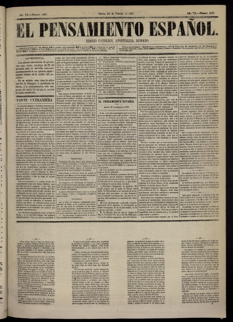 Miniatura de El Pensamiento Español del 20 de febrero de 1866, nº 1887