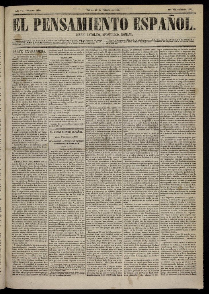 Miniatura de El Pensamiento Español del 23 de febrero de 1866, nº 1890