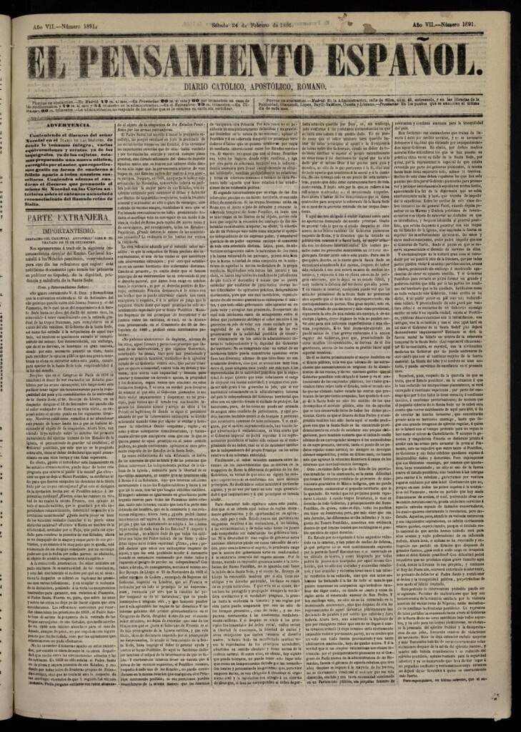 Miniatura de El Pensamiento Español del 24 de febrero de 1866, nº 1891