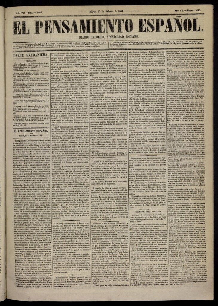 Miniatura de El Pensamiento Español del 27 de febrero de 1866, nº 1893