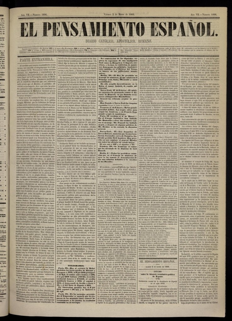 Miniatura de El Pensamiento Español del 2 de marzo de 1866,nº 1896