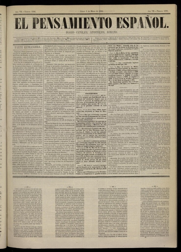 Miniatura de El Pensamiento Español del 5 de marzo de 1866, nº 1898