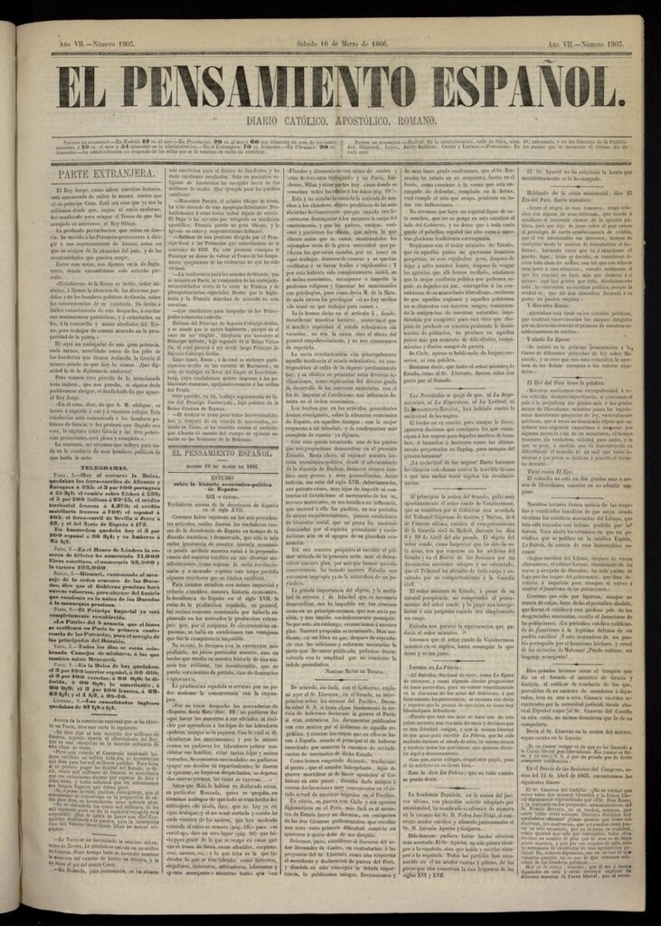 Miniatura de El Pensamiento Español del 10 de marzo de 1866, nº 1903