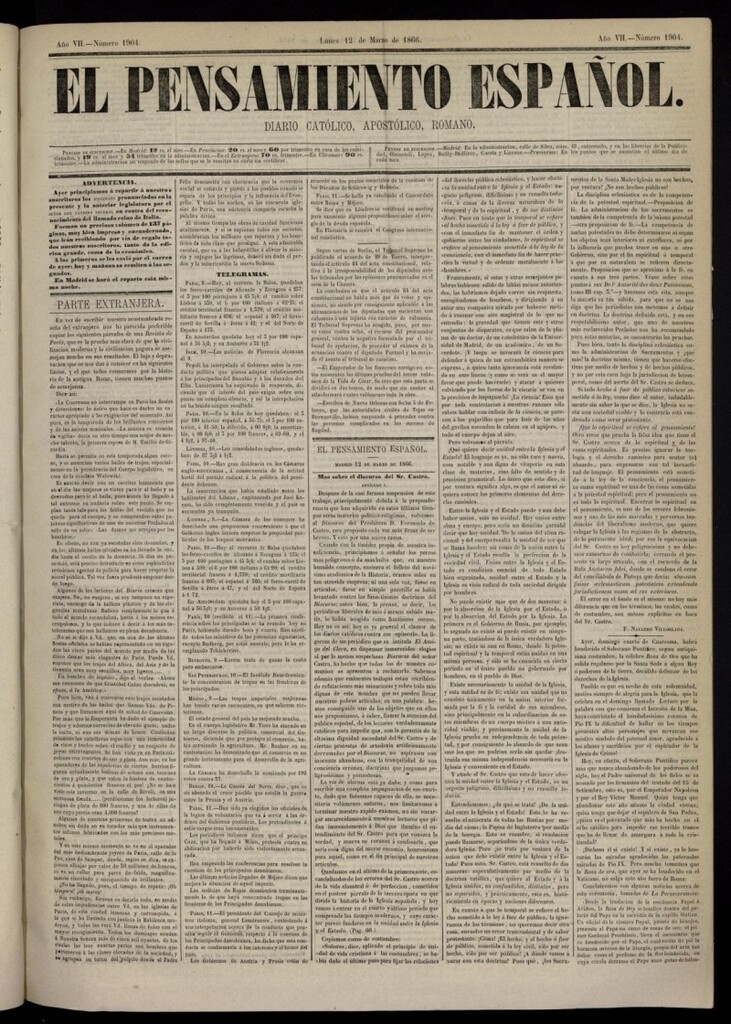 Miniatura de El Pensamiento Español del 12 de marzo de 1866, nº 1904