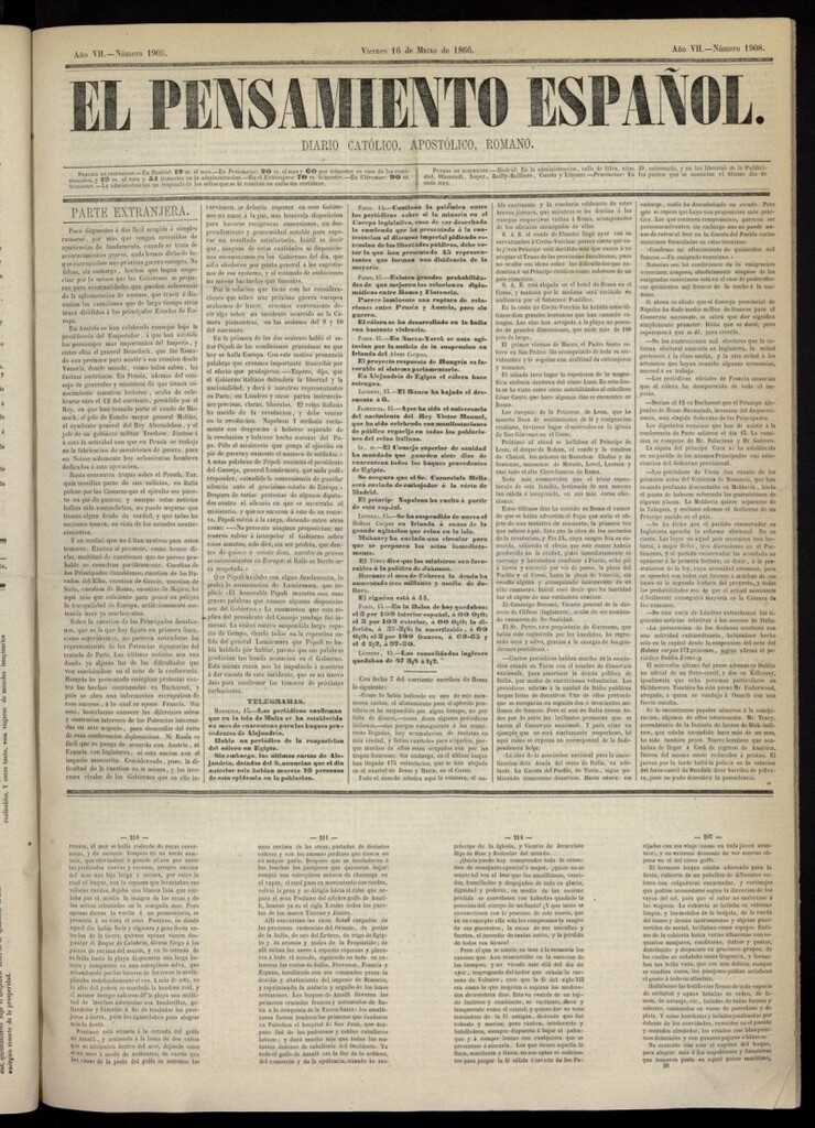 Miniatura de El Pensamiento Español del 16 de marzo de 1866, nº 1908