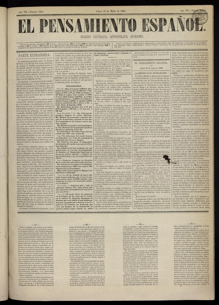 Miniatura de El Pensamiento Español del 19 de marzo de 1866, nº 1911