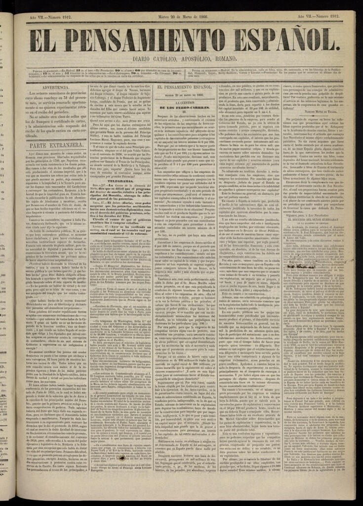Miniatura de El Pensamiento Español del 20 de marzo de 1866, nº 1912
