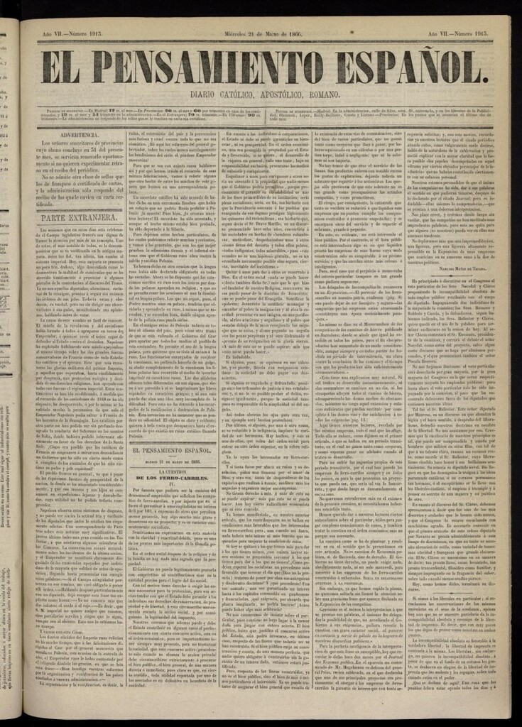 Miniatura de El Pensamiento Español del 21 de marzo de 1866, nº 1913