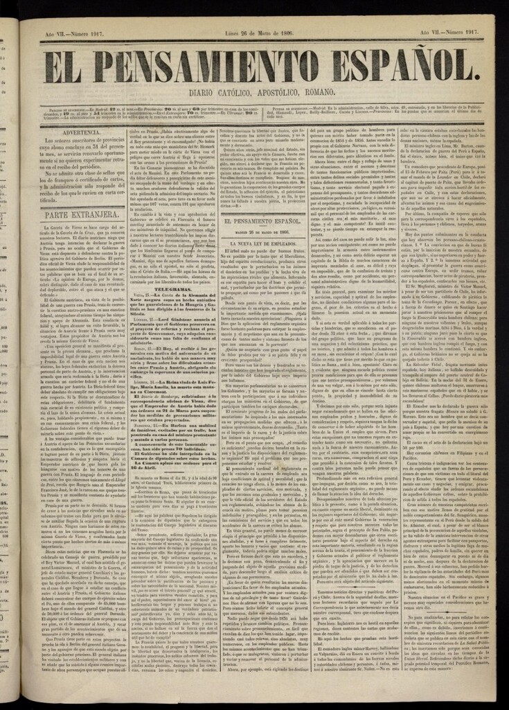 Miniatura de El Pensamiento Español del 26 de marzo de 1866, nº 1917