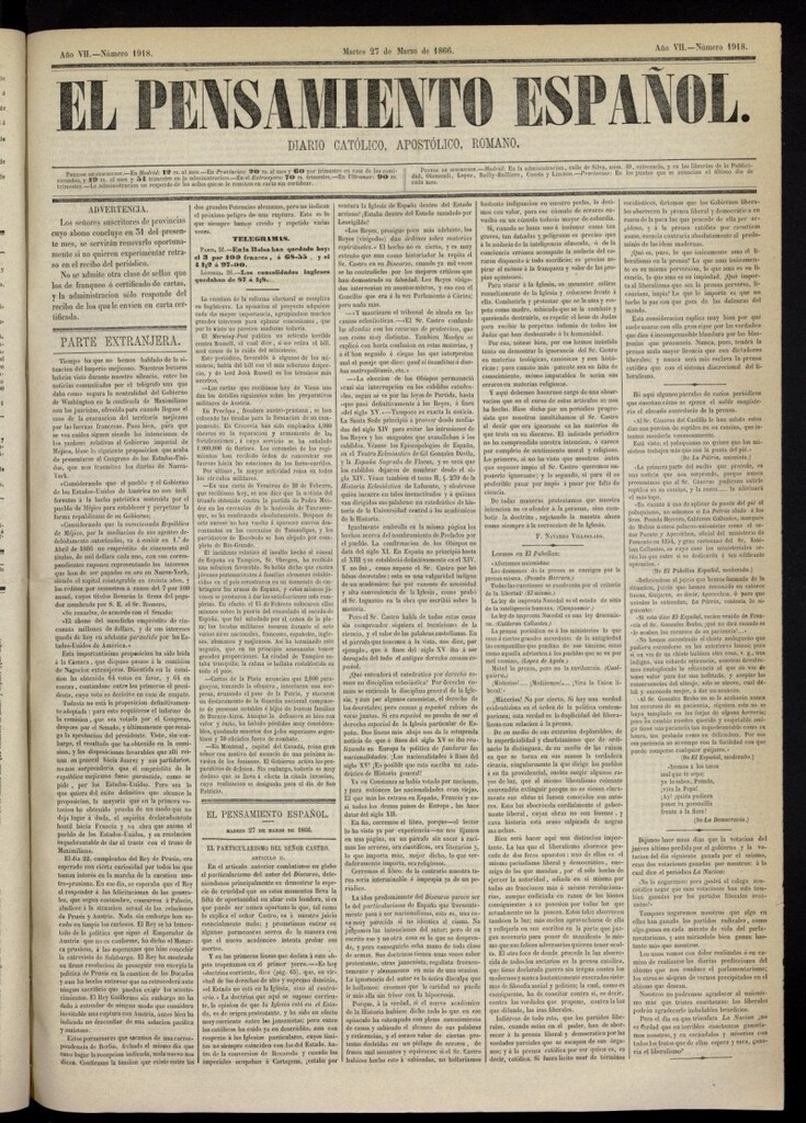 Miniatura de El Pensamiento Español del 27 de marzo de 1866, nº 1918