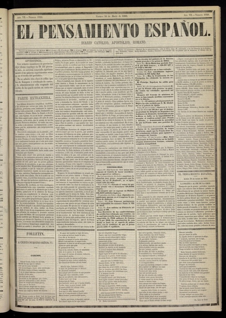 Miniatura de El Pensamiento Español del 30 de marzo de 1866, nº 1920