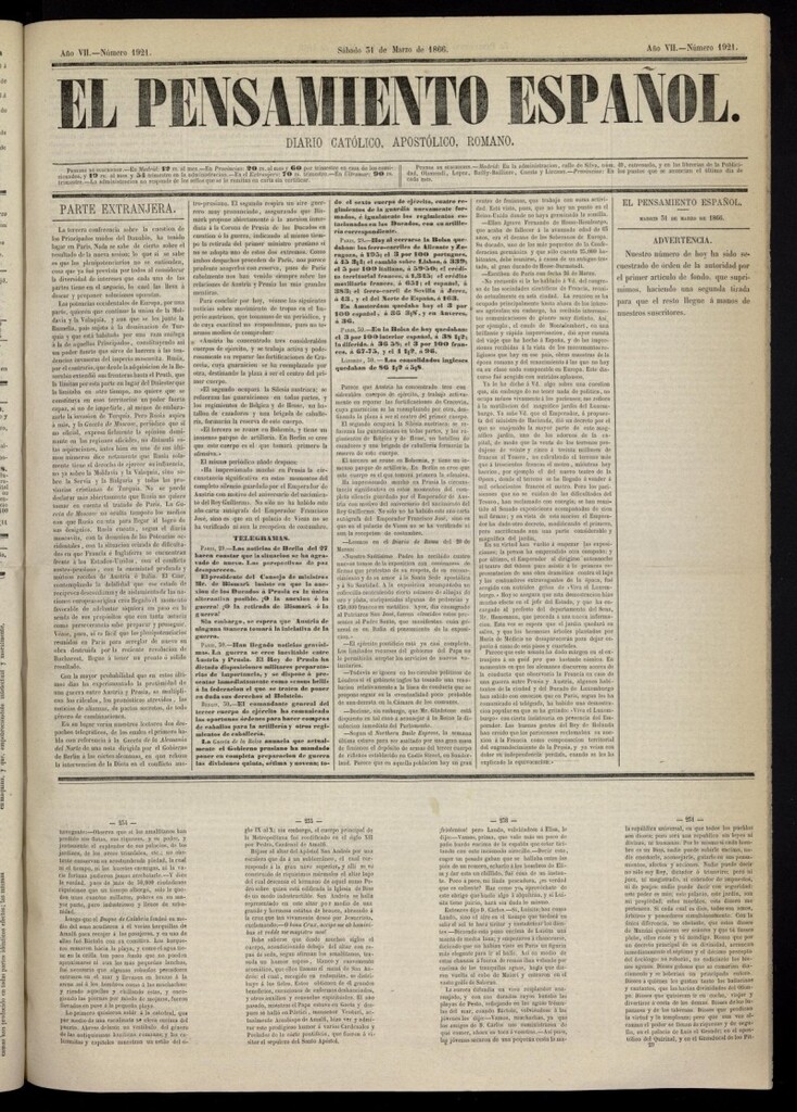 Miniatura de El Pensamiento Español del 31 de marzo de 1866, nº 1921