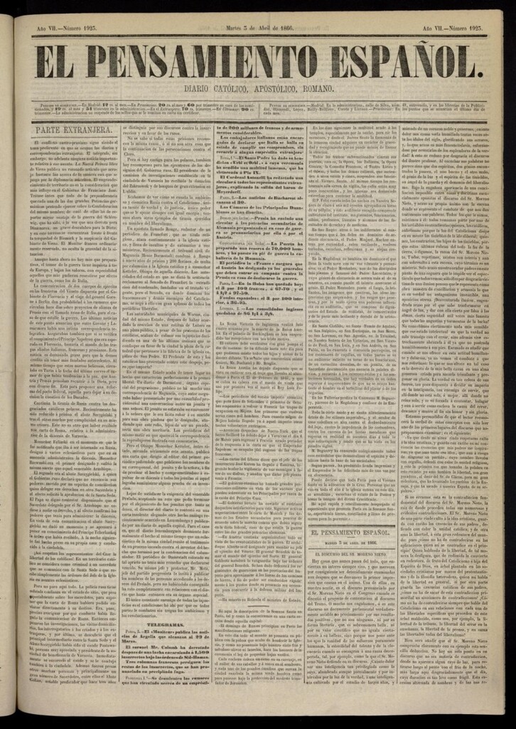 Miniatura de El Pensamiento Español del 3 de abril de 1866, nº 1923