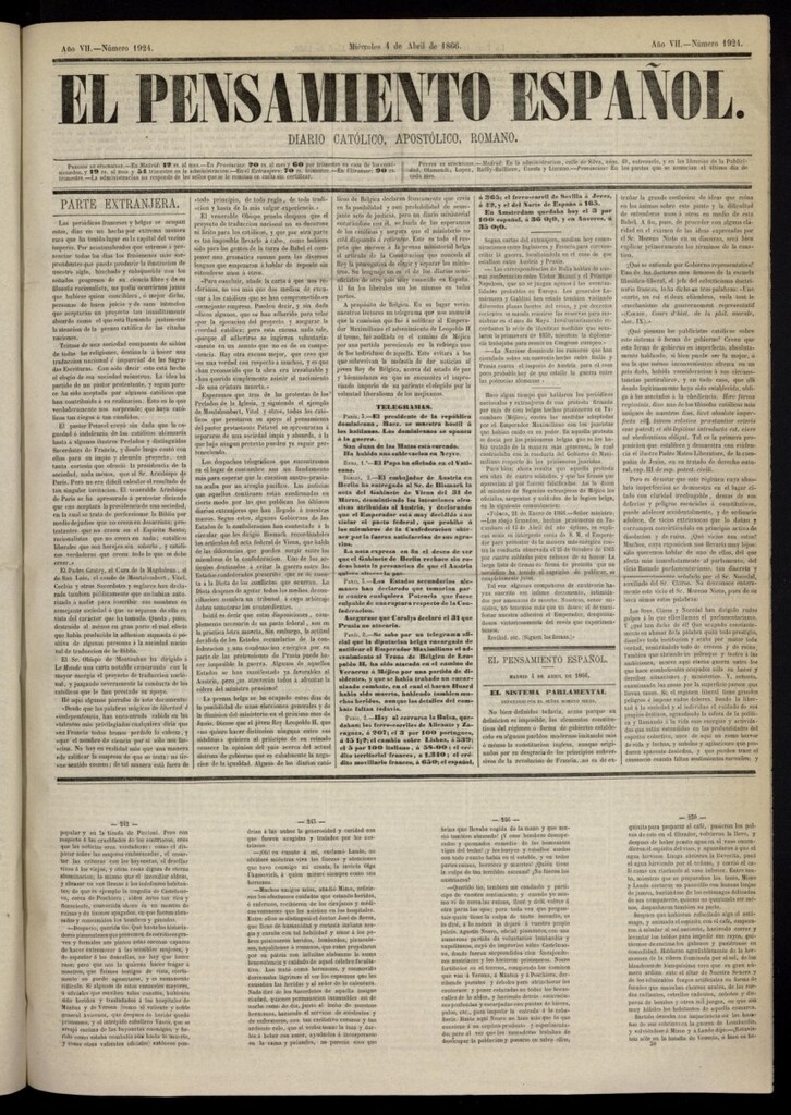 Miniatura de El Pensamiento Español del 4 de abril de 1866, nº 1924