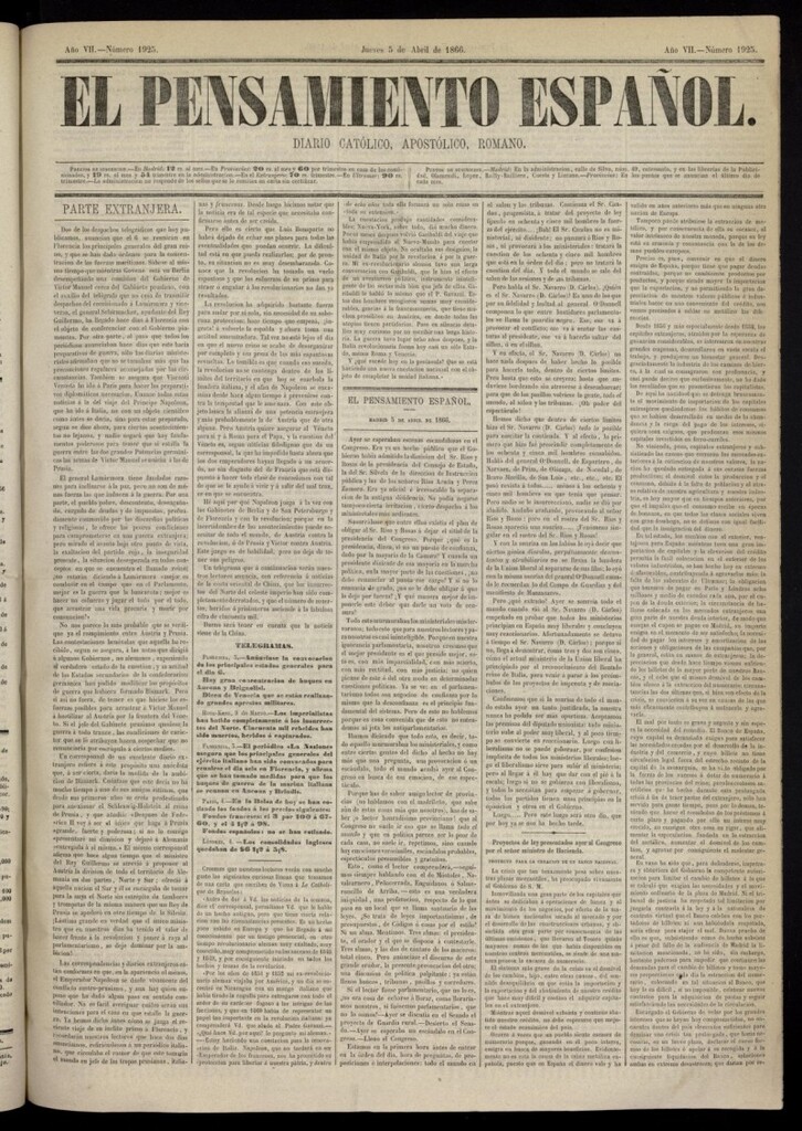 Miniatura de El Pensamiento Español del 5 de abril de 1866, nº 1925