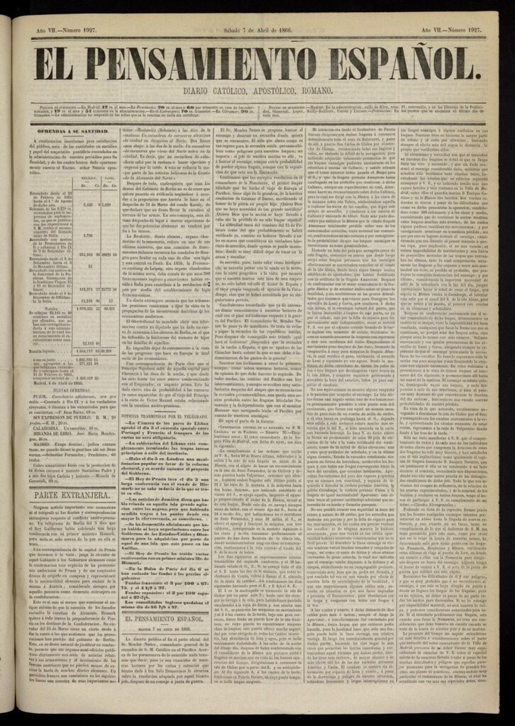 Miniatura de El Pensamiento Español del 7 de abril de 1866, nº 1927