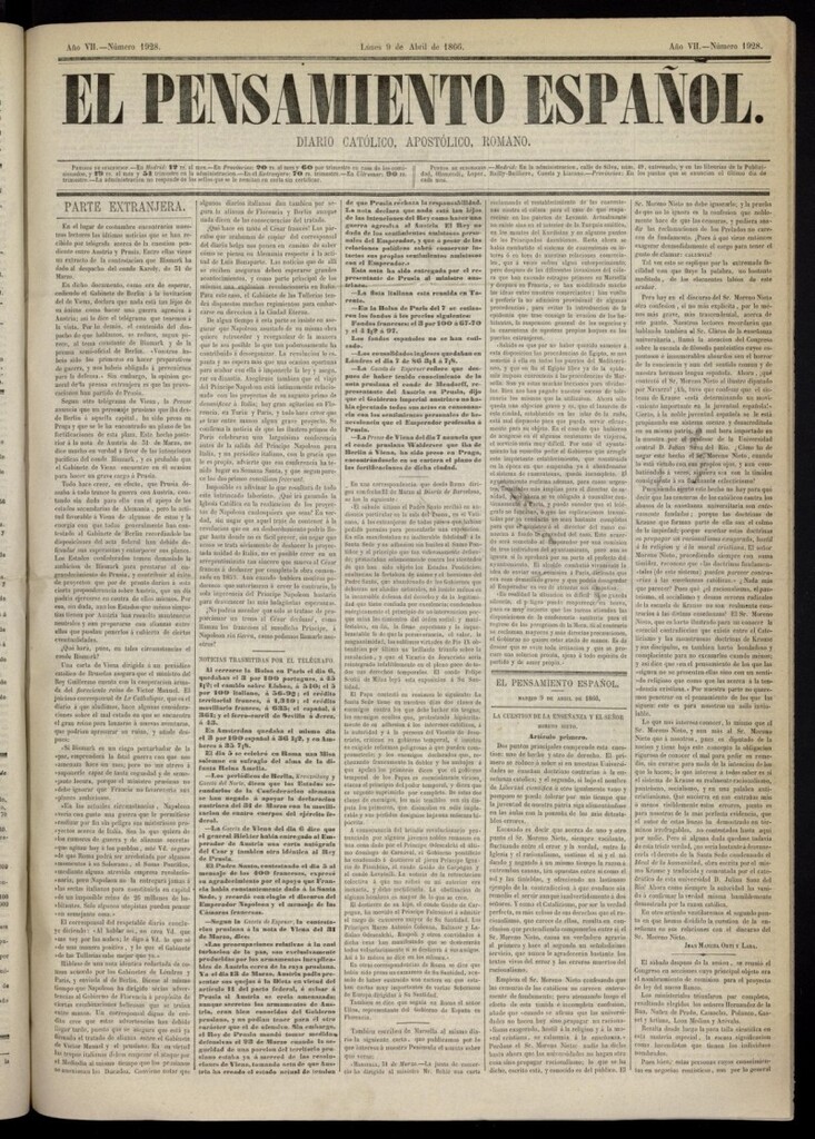 Miniatura de El Pensamiento Español del 9 de abril de 1866, nº 1928