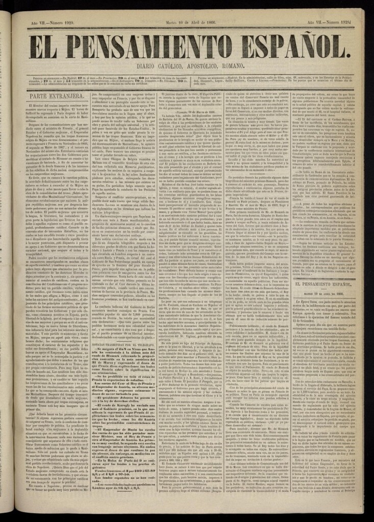 Miniatura de El Pensamiento Español del 10 de abril de 1866, nº 1929