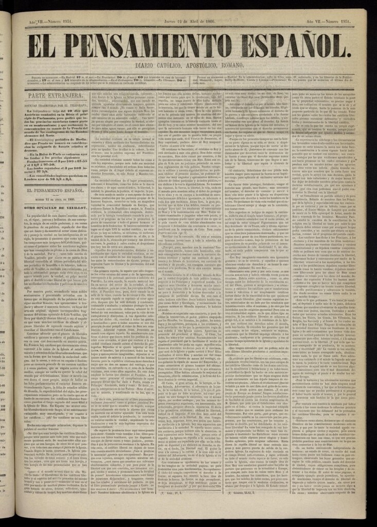 Miniatura de El Pensamiento Español del 12 de abril de 1866, nº 1931