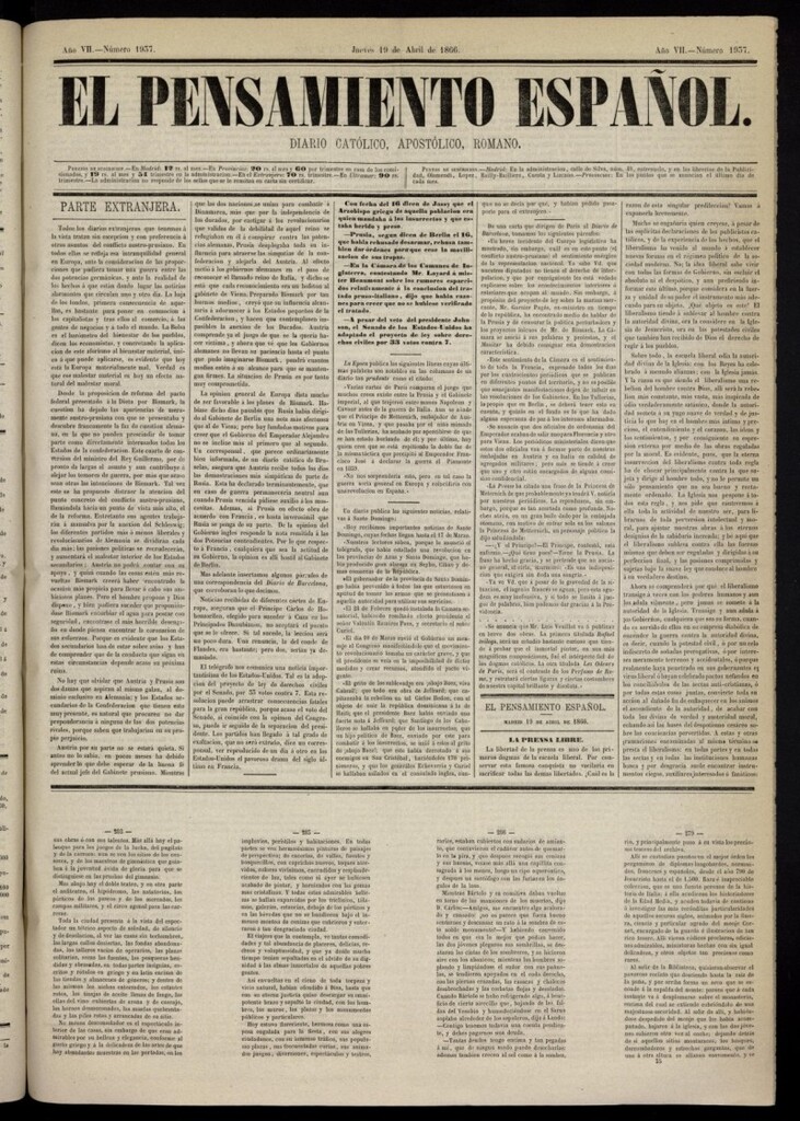 Miniatura de El Pensamiento Español del 19 de abril de 1866, nº 1937
