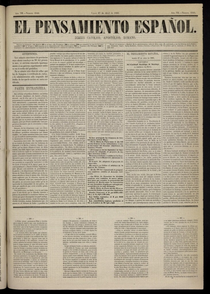 Miniatura de El Pensamiento Español del 23 de abril de 1866, nº 1940